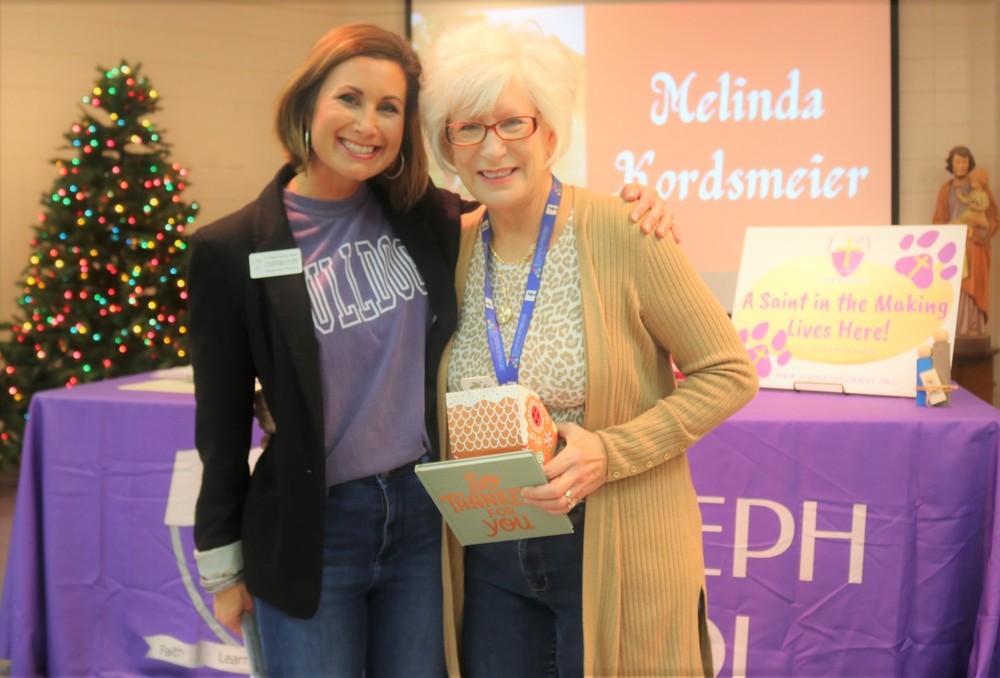 Melinda Kordsmeier was honored at the elementary school's "Saints in the Making" ceremony. 