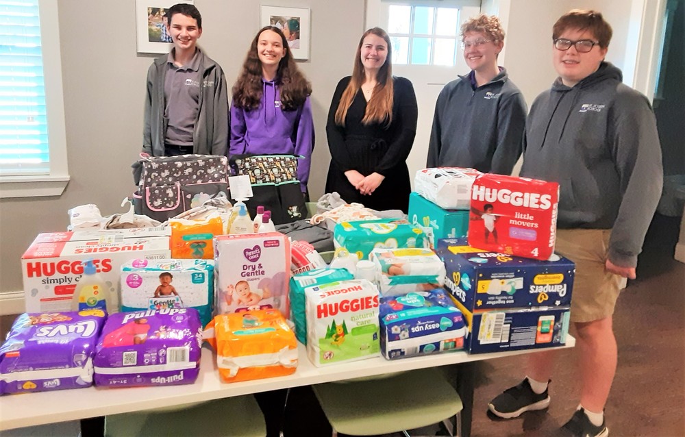 Students in high school religion classes collected baby items for Life Choices. 