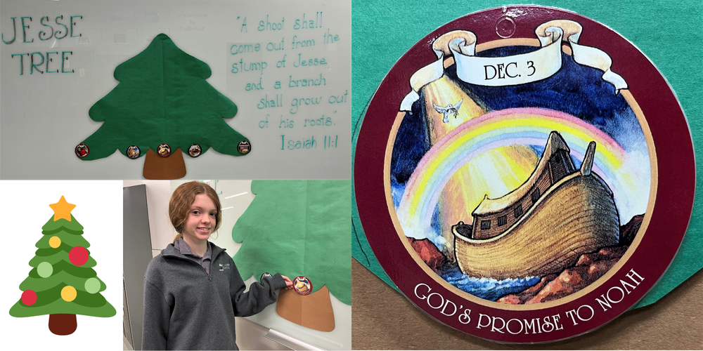 Students in Ms. Eubanks class decorate a Jesse Tree for Christmas 