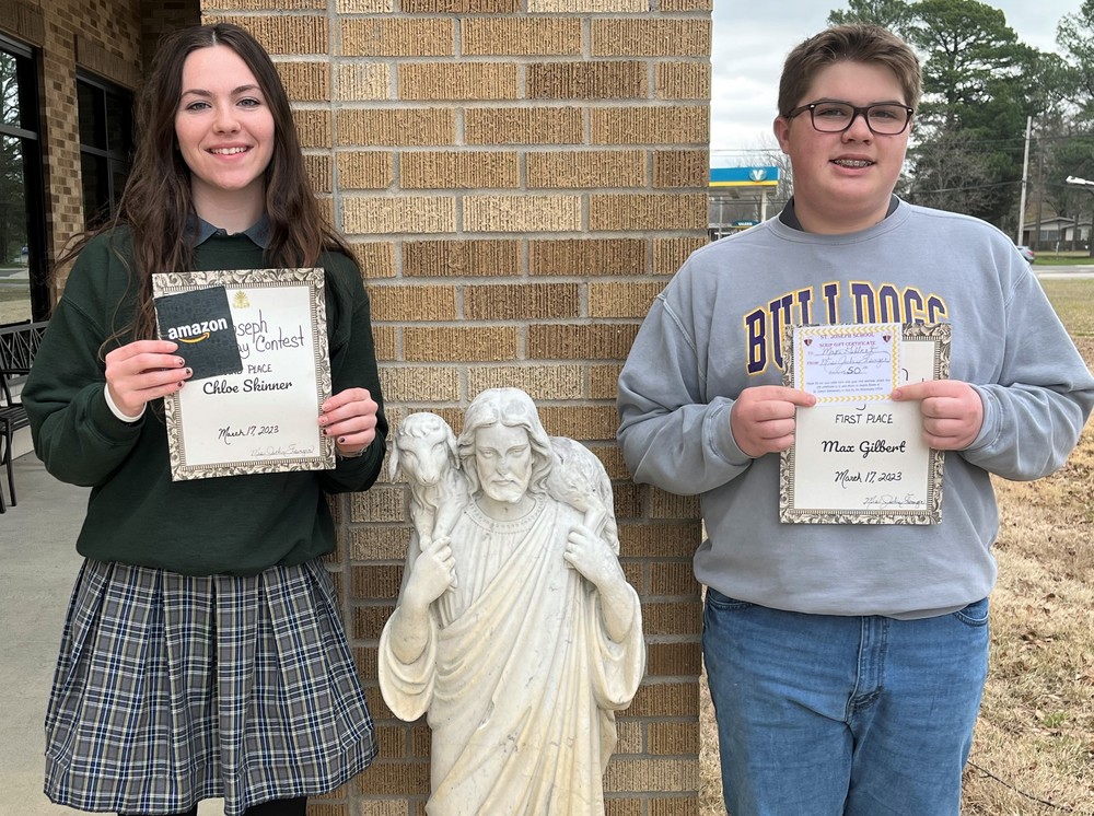 Max Gilbert and Chloe Skinner had the best St. Joseph Day essays. 