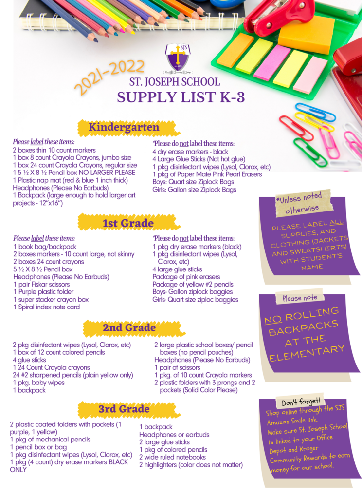 Supply List for K-3